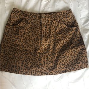 Know One Cares Leopard Denim Mini Skirt